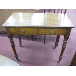 A XIX Century Oak Two Drawer Side Table, with curved corners to rectangular top, on turned legs,