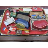 Miniature Brass Table and Fender, Thorns shaver, Honk Kong radio spectacles, etc:- One Tray