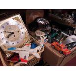 A Woodford Mantle Clock, Orvit 2138 cup holder, plated ware, books, toys etc: Two Boxes
