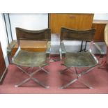 A Pair of Designer Chairs, chromed stainless steel 'X' framed, each with brown suede back, seat