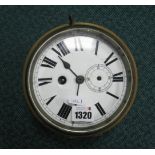 A XIX Century Brass Cased Ship's Clock, with enamelled dial, black Roman numerals and subsidiary
