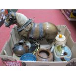 A Shire Horse, with various studio pots and plates, with a Baxters vintage marmalade pot by