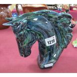 An Anita Harris 'Verdigris' Pottery Figure of a Horse's Head, gold signed, 17.5cm high.