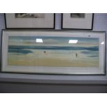 Colin Duffield, study of two surfers in action, oil painting, signed lower right, 32 x 100 cm.