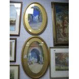 A Pair of Early XX Century Oval Framed Watercolours by F. Morelli 'Mid Day Rest' and 'Adrianople',
