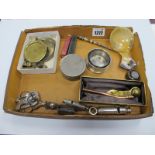 Bosun's Whistle, travel cup and container, Victorian candle snuffer, whistles, etc:- One Tray