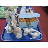 Three Lladro Geese, (one chipped) plus box. Mirete Angles, Casades, Nao. (8):- One Tray
