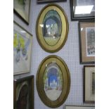 A Pair of Early XX Century Oval Framed Watercolours by F. Morelli 'Mid Day Rest' and 'Street in