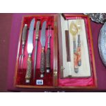 Glossop of Sheffield Five Piece Stag Handled Carving Set, in case. Art Deco salad servers in