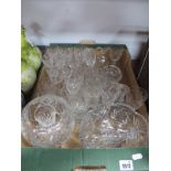 Waterford and Other Drinking Glasses, bowl etc:- One Box