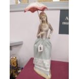 A Lladro Pottery Figurine of Lady Holding Parasol, stamped 13, 47cm high overall.