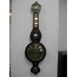 A XIX Century Rosewood Cased Wall Barometer, with onion top, dry/damp dial, thermometer, Butlers