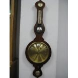 A XIX Century Mahogany Cased Wall Barometer, with onion top, dry/damp dial, thermometer, Butlers