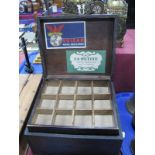 An Early XX Century Storage Box, lift-up lid revealing a sectional inner tray ('Bryant & May