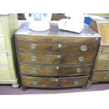 A XIX Century Mahogany Bow Fronted Chest of Drawers, a cross banded top with three long drawers,