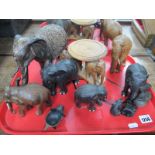 Walter Bosse Elephant Ashtray 873792, carved wooden elephant and ethnic bust, etc:- One Tray