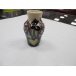 A Moorcroft Pottery Miniature Vase, painted in the (February) 'Violet' design by Emma Bossons, shape