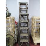 Two Pairs of Folding Wood Step Ladders, one stamped Twyford. (2)