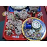 Dresden, Doulton and Italian Figurines, (some damage), Limoges, trinkets:- One Tray