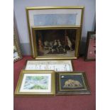 A French Impresionist Print 59 cm square, three others and a Sri Lanka Elephant picture. (5)