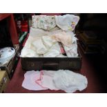 Two Padded Quilts, crochet, needlework and other materials in never done case.