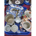 Allerton's and Ironstone Hydra Jugs, 'God Speed the Plough' jug (cracked), etc:- One Tray