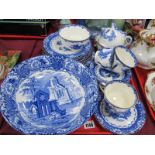 George Jones 'Abbey' Fruit Bowl, 27.5cm diameter, Doulton blue and white pottery tea ware of