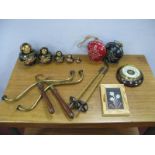 A Pair of Victorian Mahogany Handled Brass Barrister's Wig Stands, other items including a five '
