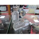 An Art Deco Rectangular Squat Glass Shouldered Scent Bottle, having silver collar, (corner chip),