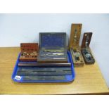 XIX Century Ruler, scales, drawing instruments in a rosewood case etc:- One Tray