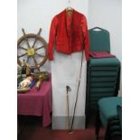 XIX Century Riding Crop, with horn handle, one other riding crop and a red jacket. (3)