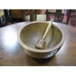 Spice Mortar, possibly Sycamore 25.5cm diameter, plus pestle.