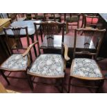 A Pair of Early XX Century Beech Parlour Chairs and Matching Armchair, each with pierced splay