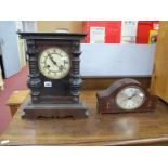 Edwardian Mahogany Inlaid Mantel Clock, with an oval dial; together with a XIX Century Mantel Clock.