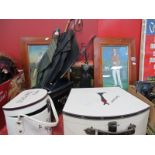 Jewellery Display, cases, Art Deco style clock, umbrellas, three pictures.