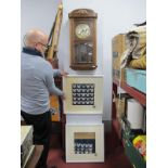 An Oak Regulator Wall Clock, two butterfly model montages by Sue Gorman.