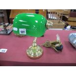 A Small Contemporary Banker's Lamp, with green glass shade, 23cm high with shade down, approximately