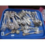 Silver Caddy Spoon, Sheffield hallmark, another plated, beadwork and other cutlery:- One Tray