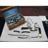 A Silver Pocket Watch, (lacking glass), Ingersoll pocket watch Bentima, Sekonda, Timex, Fero and