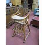 An Early XX Century Chiild's Metamorphic High Chair, splitting into a baby walker and a sprung low