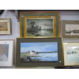 Harley Crossley, 'The Yacht Club', oil on board, signed lower left, 30.5 x 60.5cm; Maurice Page, '