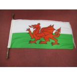 A Large Welsh Vintage Flag (52" x 26") on Pole with Finials, (probably ex-nautical).