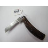 A Pocket Knife/Pruner, by Saynor of Sheffield, brass flat bottom to one end, stag handle 12cm