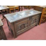 A Late XVII Century Joined Oak Coffer Box, with a three panelled top, iron lock plate, base with