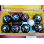 Brookes & Adams Carpet Bowls, in fitted wooden case with instructions.