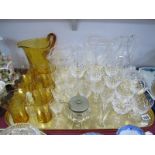 1920's Amber Glass, water jug and tumblers, cut glass water jugs and other glass ware, etc:- One