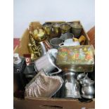 Picquot Four Piece Tea Service, goblets, other metal wares, tins, A.A badge, etc:- One Box.