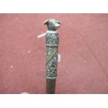 A Horses Whip, (end clipped) with silvered handle having Bulls Head finial.