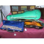 A Chinese Violin and Accessories in case. Blessing of USA Flute, 88515 & B101 stamped to main body,
