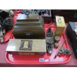 A Black Forest Style Bear Chopping Wood, jewellery box as a radiogram, clock etc:- One Tray